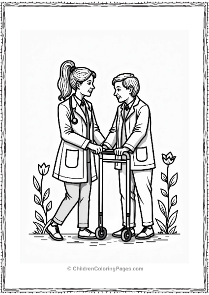 Doctor Nurse Nurse Assisting Senior With Walker Free PDF Printable