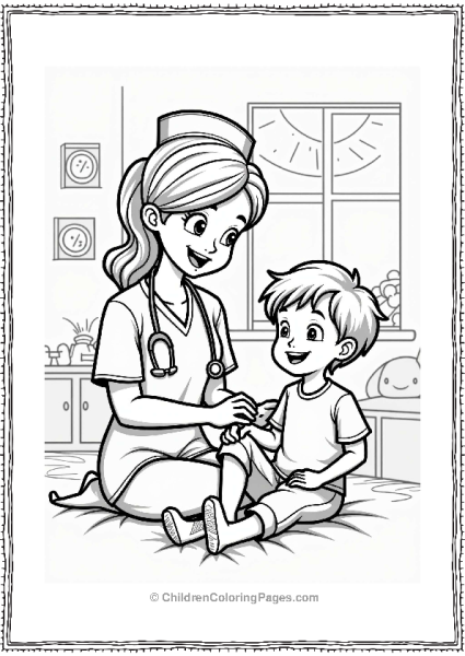 Doctor Nurse Nurse Bandaging A Childs Knee Free PDF Printable