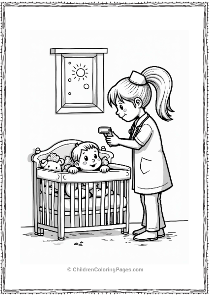Doctor Nurse Nurse Checking Babys Temperature Free PDF Printable