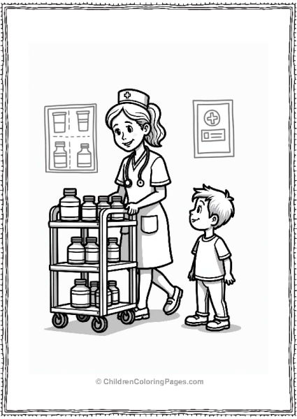 Doctor Nurse Nurse With Medicine Cart And Young Patient Free PDF Printable