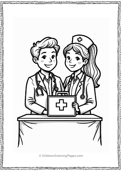 Doctor Nurse With First Aid Kit Free PDF Printable