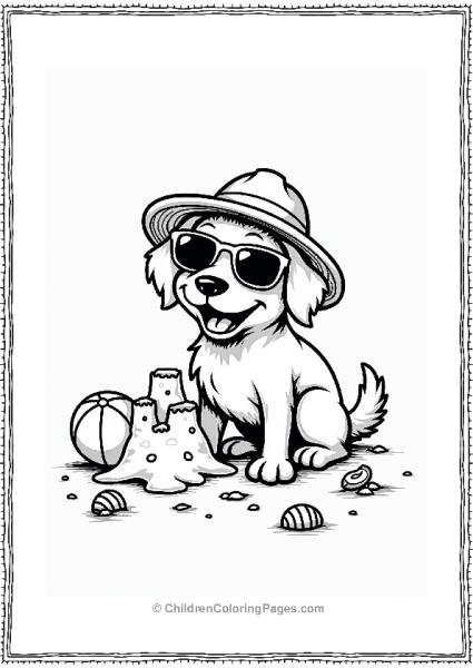 Dog Building A Sandcastle At The Beach Free PDF Printable