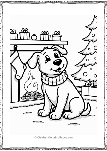 Dog By The Fireplace In A Cozy Sweater Free PDF Printable