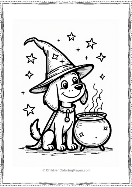 Dog In A Wizard Hat On Halloween Free PDF Printable