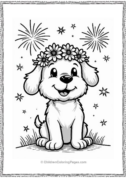 Dog With Flower Crown Celebrating Fourth Of July Free PDF Printable