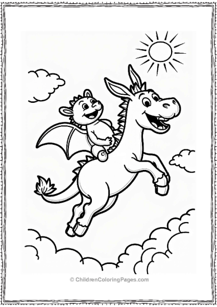 Donkey And Dragon Flying In The Clouds Free PDF Printable