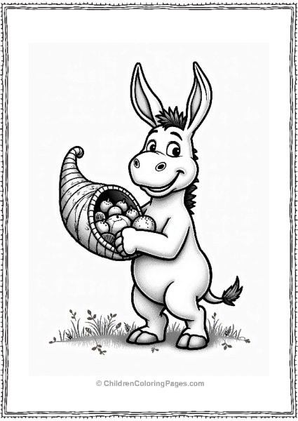 Shrek Donkey Celebrating Thanksgiving With Cornucopia Free PDF Printable