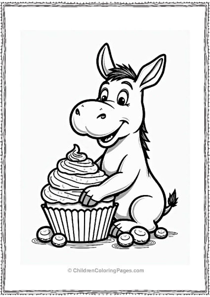 Shrek Donkey Enjoying A Giant Cupcake Free PDF Printable