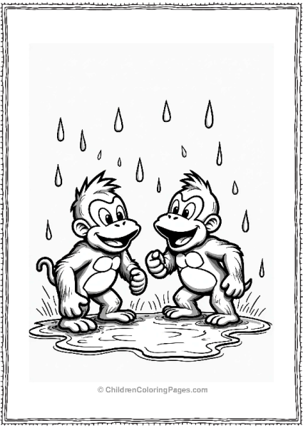 Donkey Kong And Donkey Kong Playing In The Rain Free PDF Printable