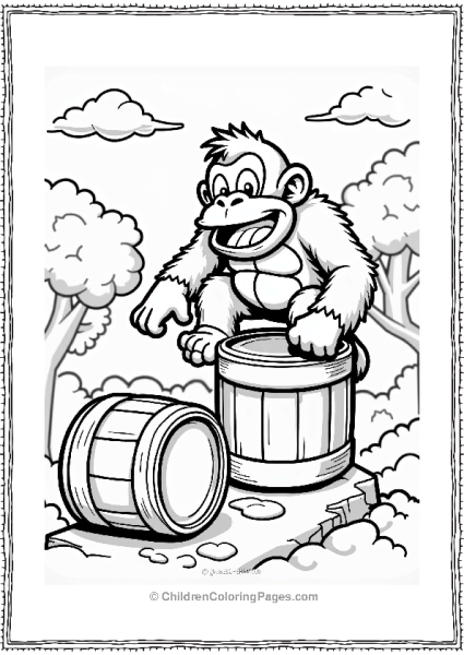 Donkey Kong Climbing Colorless Illustration Free PDF Printable