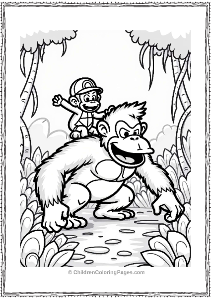 Donkey Kong Riding Donkey Kong In A Jungle Free PDF Printable