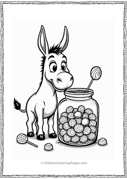 Shrek Donkey Peeking Into A Candy Jar Free PDF Printable