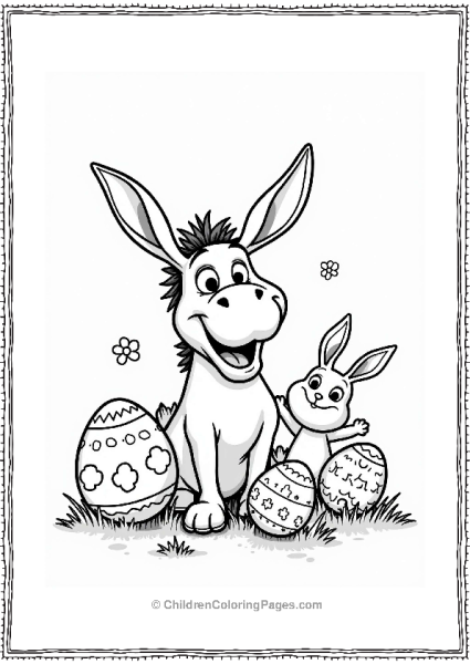 Shrek Donkey With Easter Eggs And Bunnies Free PDF Printable