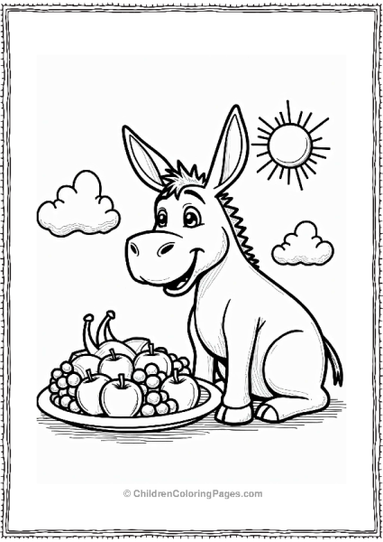 Donkey With Fruit Plate In A Sunny Scene Free PDF Printable
