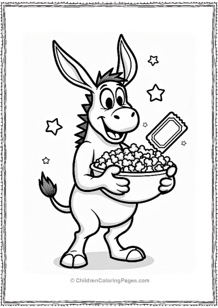 Shrek Donkey With Popcorn And Movie Ticket Free PDF Printable