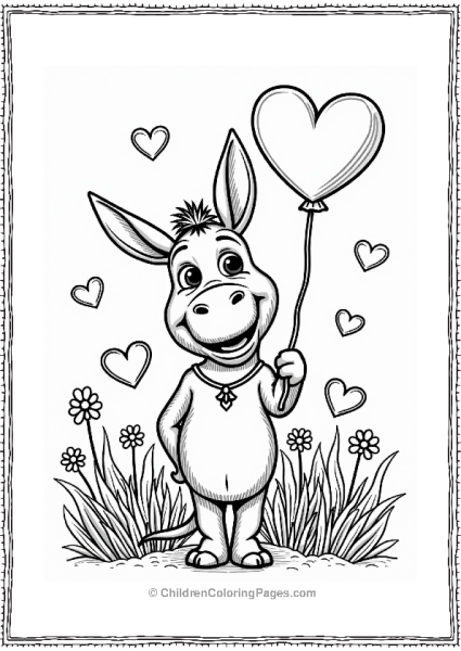 Shrek Donkey With Valentine Hearts Free PDF Printable
