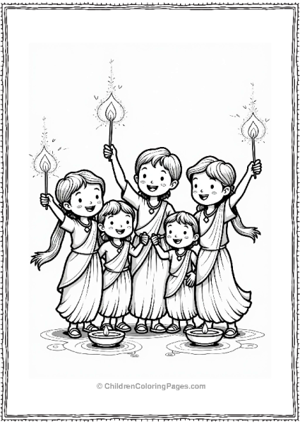 Earth Theme Children Celebrating Diwali With Sparklers Free PDF Printable