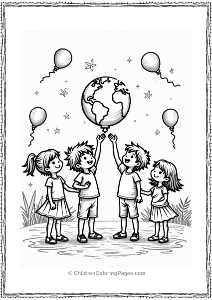 Earth Theme Children Celebrating Holi With Colorful Powders Free PDF Printable