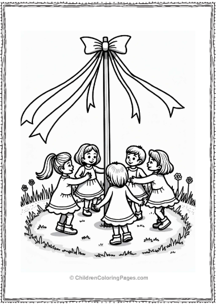 Earth Theme Children Dancing Around A Maypole Free PDF Printable