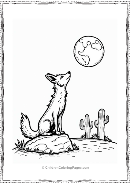 Earth Theme Coyote Howling At The Moon Free PDF Printable