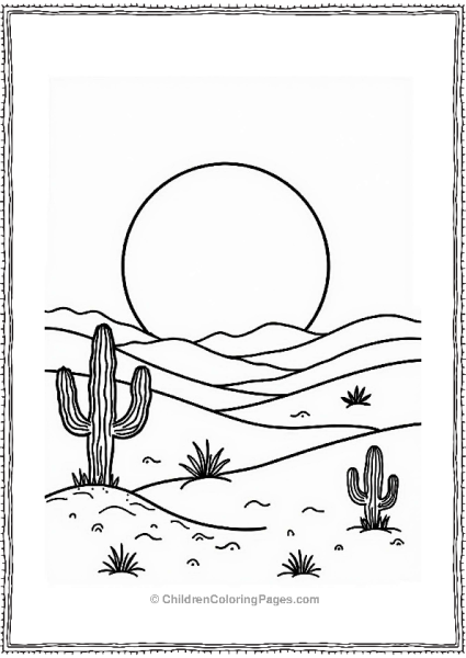 Earth Theme Desert Sunset With Cacti Free PDF Printable
