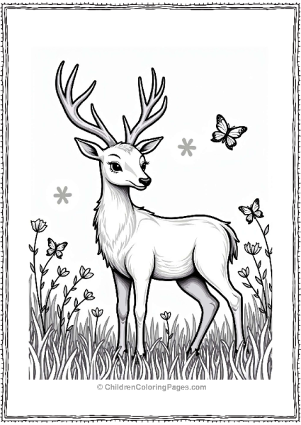 Earth Theme Gentle Deer In A Flower Meadow Free PDF Printable