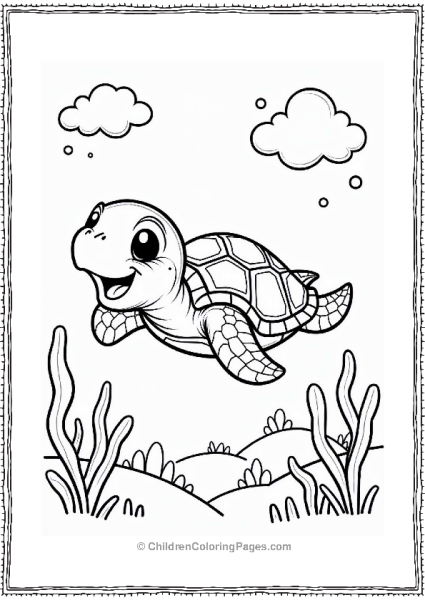 Earth Theme Happy Sea Turtle In The Ocean Free PDF Printable