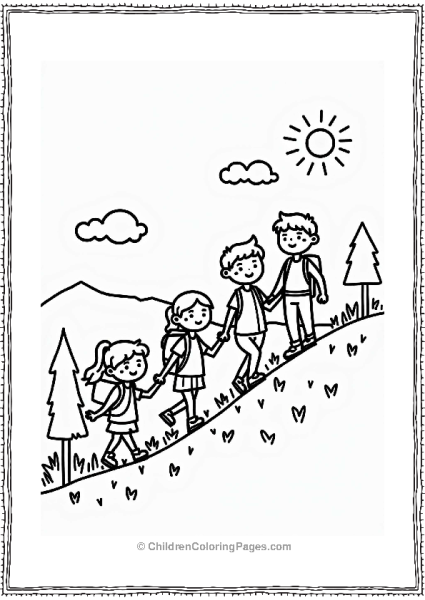 Earth Theme Hiking Family On A Hill Free PDF Printable
