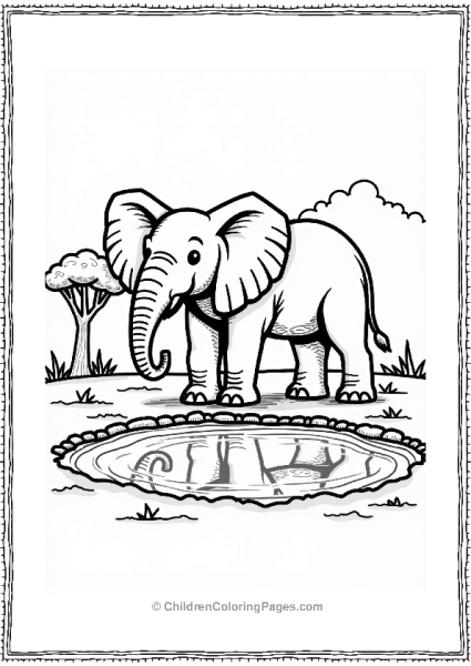 Earth Theme Majestic Elephant By A Waterhole Free PDF Printable