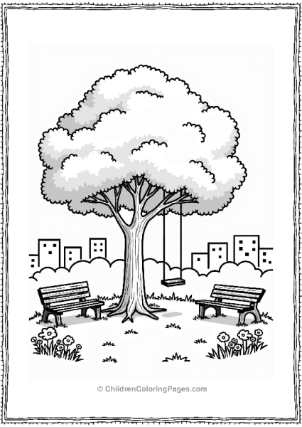 Earth Theme Serene City Park With Tree And Swing Free PDF Printable