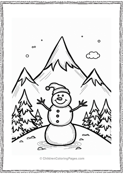 Earth Theme Snowy Mountain Scene With Snowman Free PDF Printable