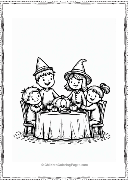 Earth Theme Thanksgiving Family Meal Scene Free PDF Printable