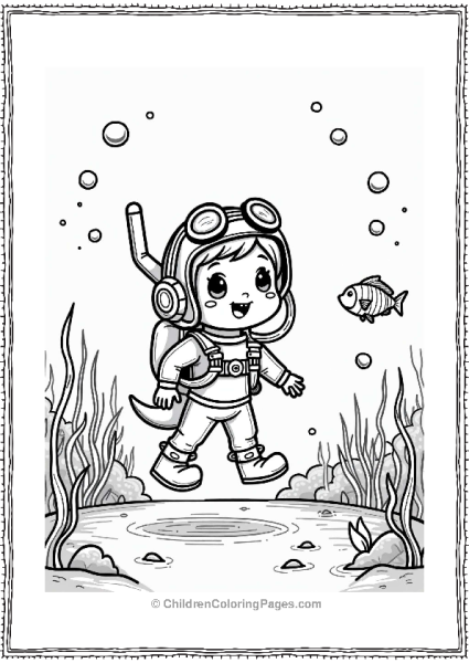 Earth Theme Underwater Explorer A Child Diving With Fish Free PDF Printable