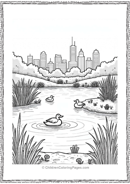 Earth Theme Urban Park Pond With Ducks Free PDF Printable