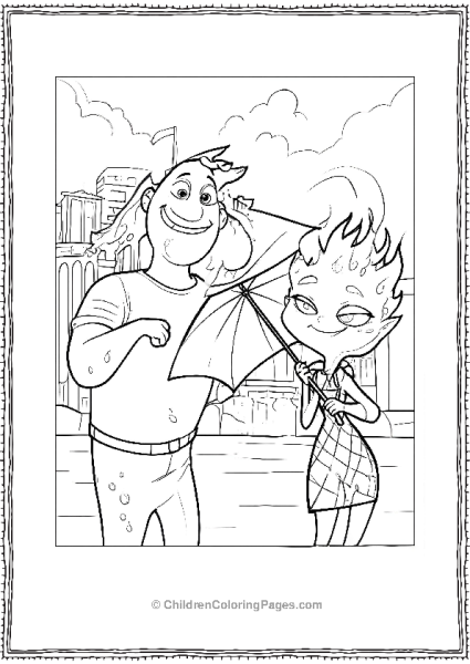 Elemental Wade And Ember With An Umbrellas Free PDF Printable