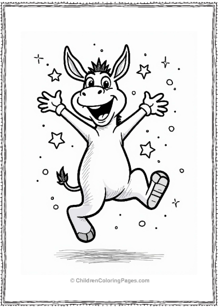 Excited Shrek Donkey Jumping In Stars And Confetti Free PDF Printable