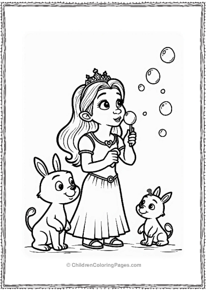 Fiona From Shrek Blowing Bubbles With Animals Free PDF Printable