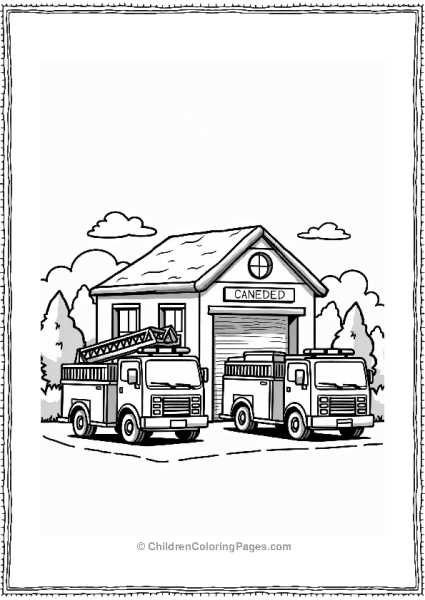 Fire Station With Fire Trucks Free PDF Printable