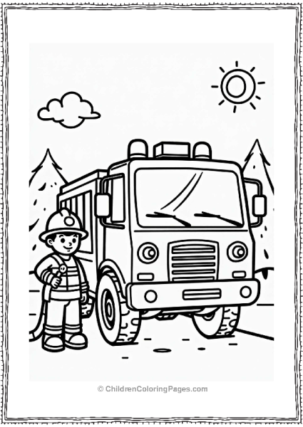 Fire Truck And Firefighter Illustration Free PDF Printable