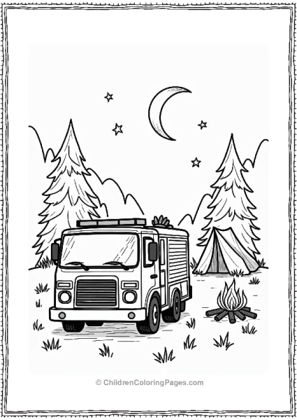 Fire Truck At Campsite Free PDF Printable