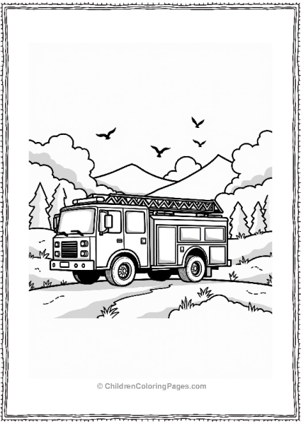 Fire Truck At Sunset Free PDF Printable