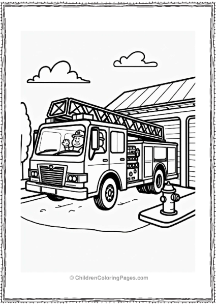 Fire Truck At The Station Free PDF Printable