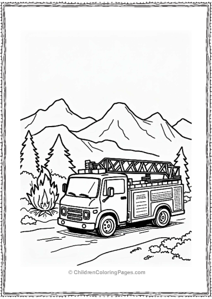 Fire Truck Extinguishing Wildfire Free PDF Printable