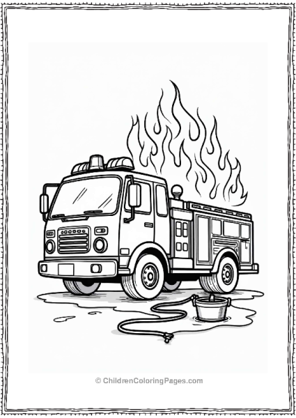 Fire Truck With Hoses And Flames Free PDF Printable