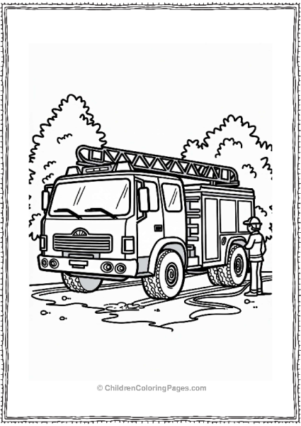 Fire Truck With Water Hose And Firefighter Free PDF Printable