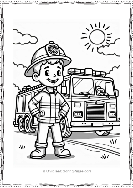 Firefighter Beside Fire Truck Free PDF Printable