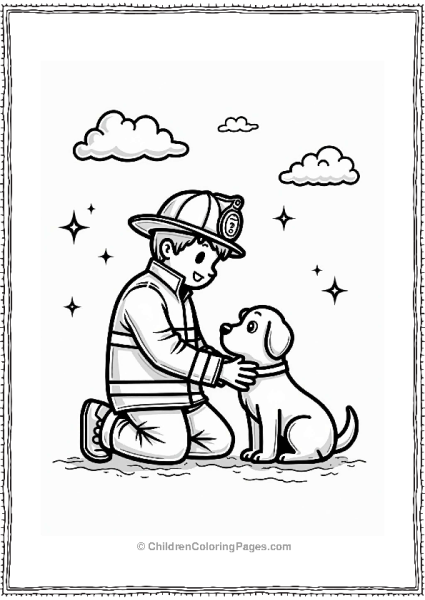 Firefighter Comforting A Scared Puppy Free PDF Printable