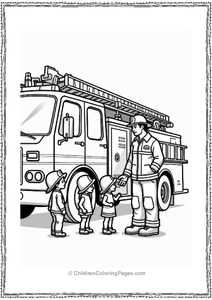Firefighter Greeting Kids By Fire Truck Free PDF Printable