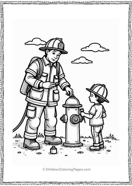 Firefighter Helping Kids Paint Hydrants Free PDF Printable