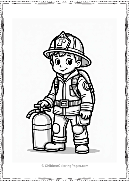 Firefighter In Gear With Extinguisher Free PDF Printable